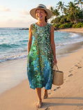 Serena – Ocean Blue Midi Dress | Relaxed Vacation Style for Warm-Weather Days